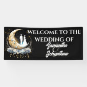 Celestial halve maan bruid bruidegom silhouet spandoek (Horizontaal)