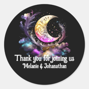 Celestial halve maan nacht hemel sterren chic ronde sticker