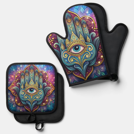 Celestial Hamsa Ovenwant & Pannenlap Set (Voorkant / Achterkant)