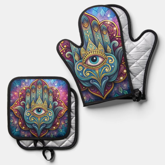 Celestial Hamsa  Ovenwant & Pannenlap Set (Voorkant / Achterkant)