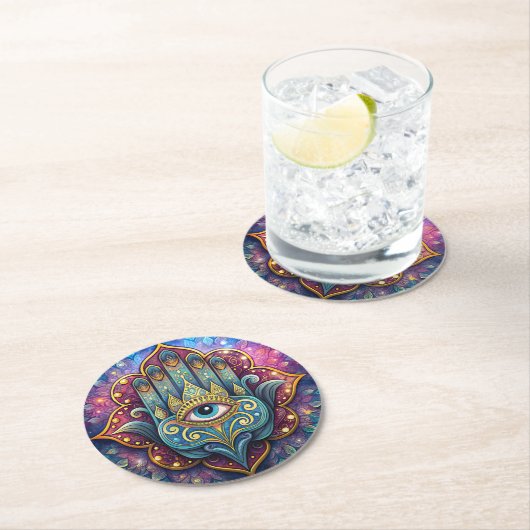 Celestial Hamsa Ronde Kartonnen Onderzetter (Insitu)