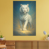 Celestial Ice-Aura White Tiger – Frostlight Divine Canvas Afdruk (Insitu (Woonkamer))
