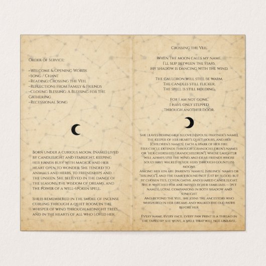 Celestial Indigo Pagan Witch Funeral Programme (Inside Unfolded)