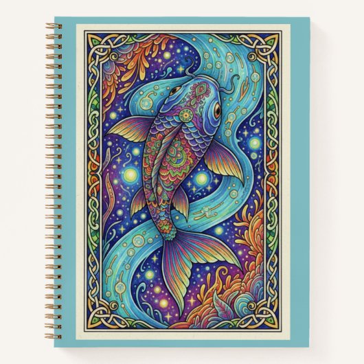 Celestial Koi Stream Zentangle Fantasy Journal (Devant)
