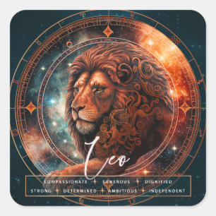 Celestial Leo Lion Fantasy Zwart Etherisch Dierenr Vierkante Sticker