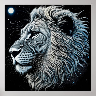 Celestial Lion Night Sky Air Art Poster