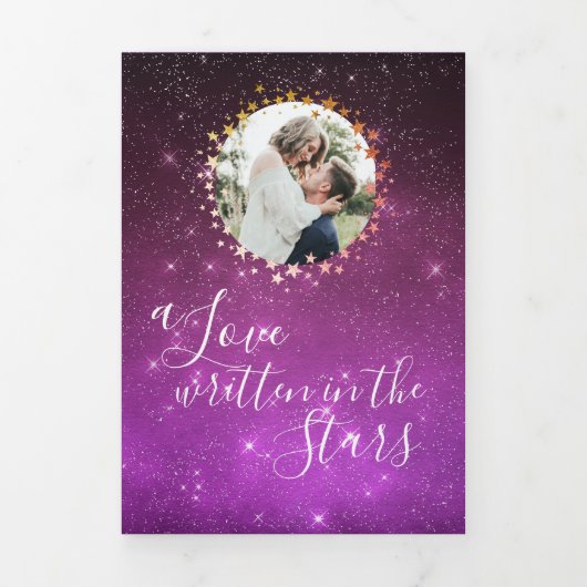 Celestial Love Geschreven in Stars Photo Wedding Drieluik Uitnodiging (Cover)