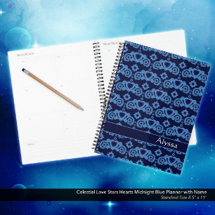 Celestial Love Stars Coeurs Nom Minuit Bleu