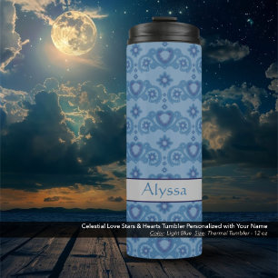Celestial Love Stars Harten Lichtblauw Thermosbeker