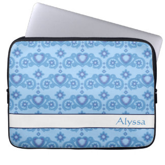 Celestial Love Stars Hearts Blauw Patroon Naam Laptop Sleeve