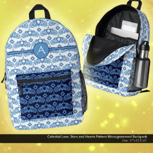 Celestial Love Stars Hearts Patroon Monogrammed Bedrukte Rugzak