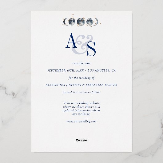 Celestial Maan Bruiloft Aankondiging Save the Date (Achterkant)