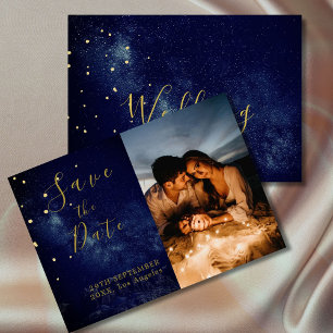 Celestial maan sterren elegante foto bruiloft save the date