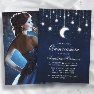 Celestial Maan Sterren Lichten Foto Quinceanera Kaart