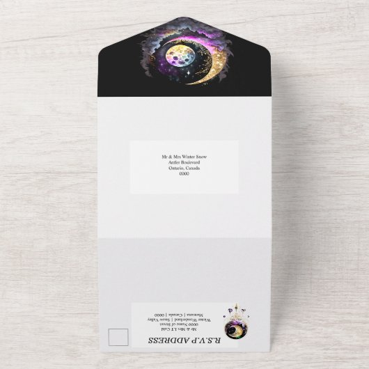 Celestial maan sterrenstelsel nacht halve sterren  all in one uitnodiging (Buitenkant)