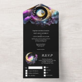 Celestial maan sterrenstelsel nacht halve sterren  all in one uitnodiging (Binnen)