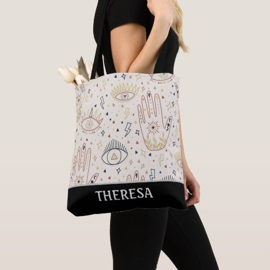 Celestial Magic Hamsa Evil Eye Canvas tas (Dichtbij)