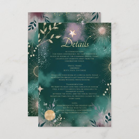 Celestial Magic Moon & Stars Emerald Details Informatiekaartje (Voorkant / Achterkant)