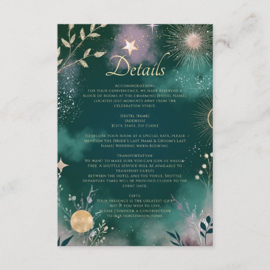 Celestial Magic Moon & Stars Emerald Details Informatiekaartje (Voorkant)