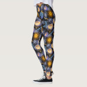 Celestial Magical Pattern Moon Stars Sun Black Leggings (Links)