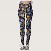 Celestial Magical Pattern Moon Stars Sun Black Leggings (Voorkant)
