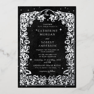 Celestial Midnight Black Stars Maan Bruiloft Folie Uitnodiging