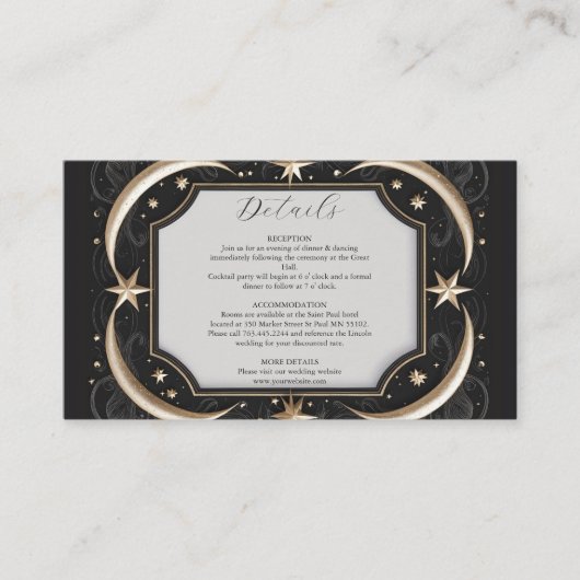 Celestial Midnight Black Stars Maan Bruiloft Informatiekaartje (Voorkant)