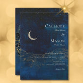 Celestial Midnight Blue Crescent Moon Bruiloft Kaart