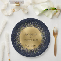 Celestial Midnight Blue Gold Moon Paper Bord
