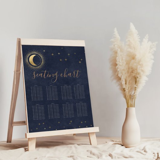 Celestial Midnight Blue Gold Zitplaatskaart Poster