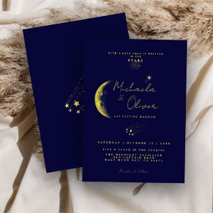 Celestial Midnight Blue Gouden Halve Maan Bruiloft Kaart