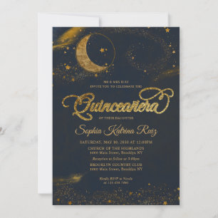Celestial Midnight Blue Gouden Ster Maan Quinceane Kaart