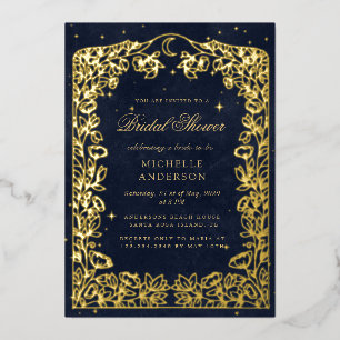 Celestial Midnight Blue Stars Moon Vrijgezellenfee Folie Uitnodiging