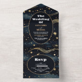 Celestial Midnight Blue Sterren Maan Bruiloft All In One Uitnodiging (Binnen)