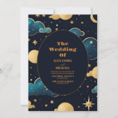 Celestial Midnight Blue Sterren Maan Bruiloft Kaart (Voorkant)