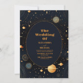 Celestial Midnight Blue Sterren Maan Bruiloft Kaart (Voorkant)