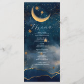 Celestial Midnight Blue Sterren Maan Bruiloft Menu (Achterkant)