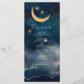 Celestial Midnight Blue Sterren Maan Bruiloft Menu (Voorkant)