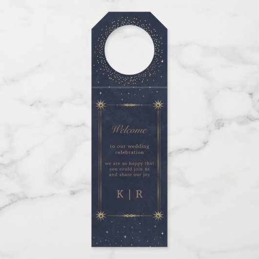 Celestial Midnight Blue Trouwfles Hanger Labels (Voorkant)
