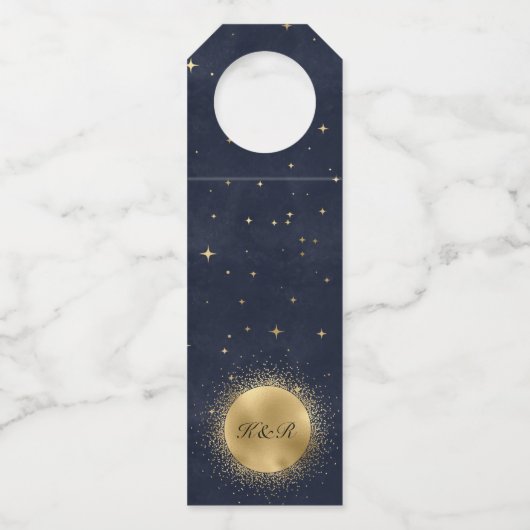 Celestial Midnight Blue Trouwfles Hanger Labels (Achterkant)