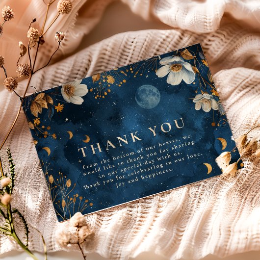 Celestial Midnight Floral Wedding Bedankkaart