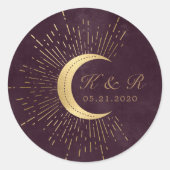 Celestial Midnight Gold Moon Bruiloft Ronde Sticker (Voorkant)