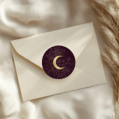 Celestial Midnight Gold Moon Bruiloft Ronde Sticker