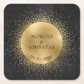 Celestial Midnight Gold Moon Bruiloft Vierkante Kartonnen Onderzetter (Voorkant)