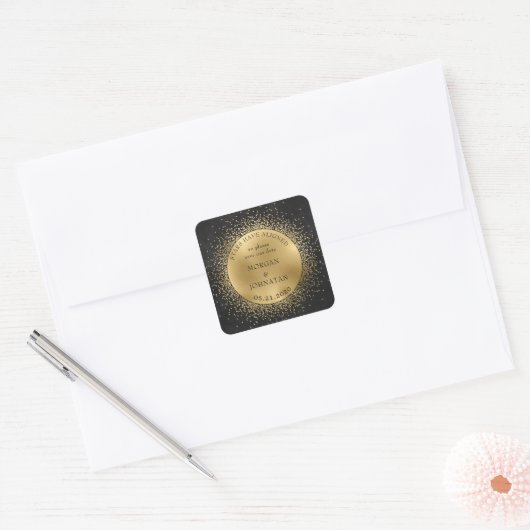 Celestial Midnight Gold Moon Save the Date Vierkante Sticker (Envelop)