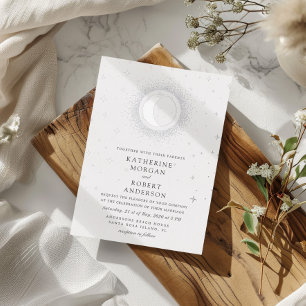 Celestial Midnight Stars Maan Bruiloft Folie Uitnodiging