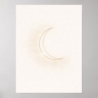 Celestial Minimal Moon Wall Art – Beige Crescent Poster
