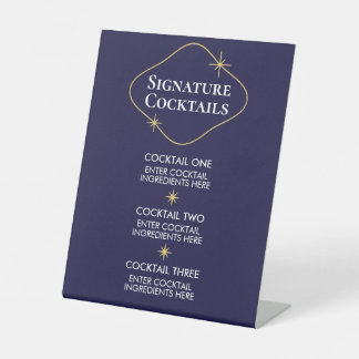 Celestial Minimalist Wedding Cocktails Sign Reclamebord Met Voetstuk