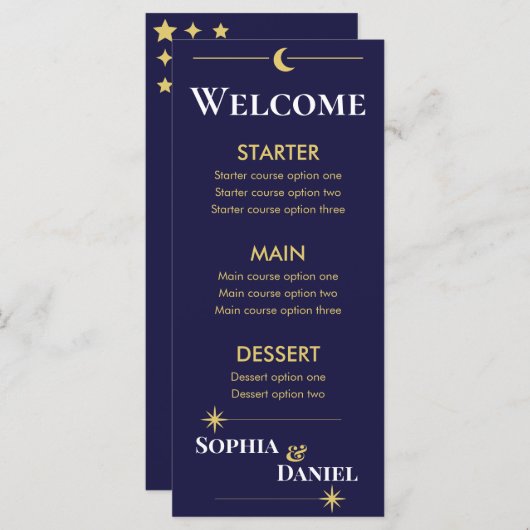 Celestial Minimalist Wedding Menu (Devant / Derrière)