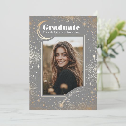 Celestial Modern Afstuderen Foto Afstuderen Aankondiging (Staand voorkant)